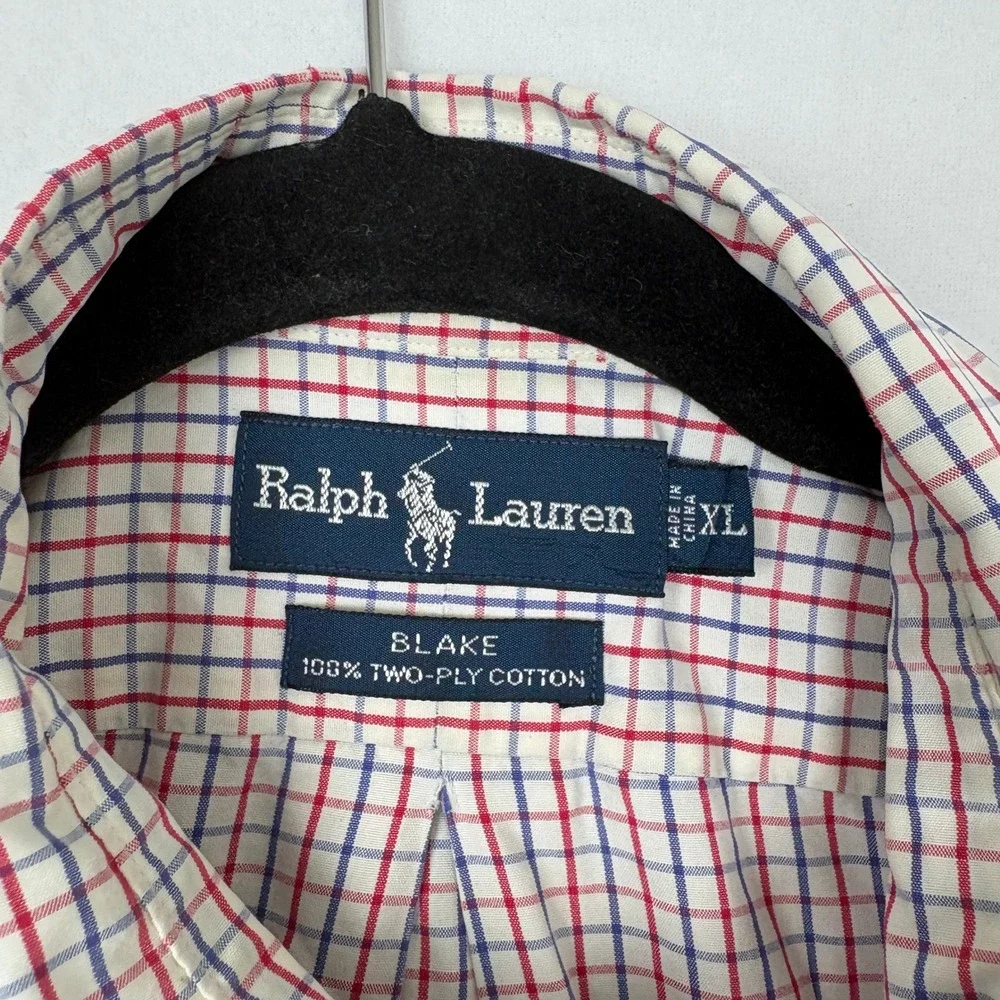 Polo Ralph Lauren Blake Shirt Mens XL Red Blue Plaid Cotton Long Sleeve Buttons